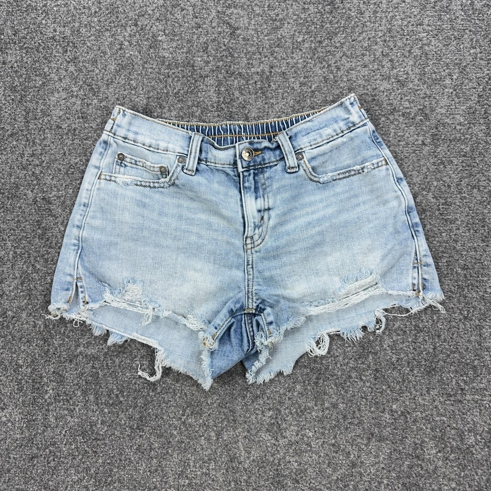 Aerie Shorts Womens XS Blue Denim Distressed Cutoff Frayed Hem Summer Casual